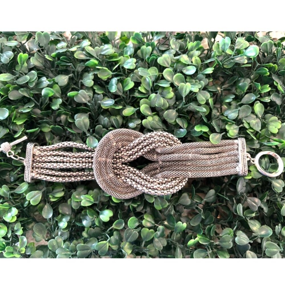 Steel Woven Mesh Bracelet w/Slipknot - Silver tone - Vintage